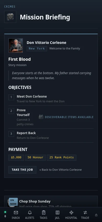First Blood mission briefing in a narrow Street Crime browser
