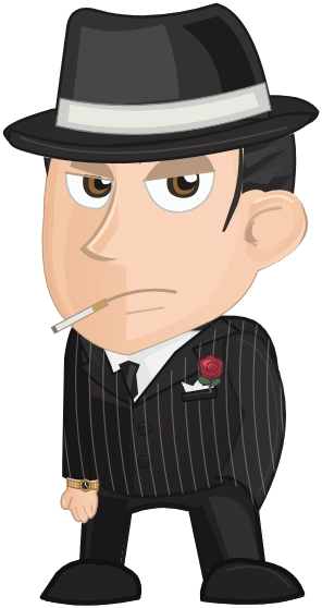 The Wise Guy character in Street Crime, in a pinstripe suit and fedora with a rose in his lapel