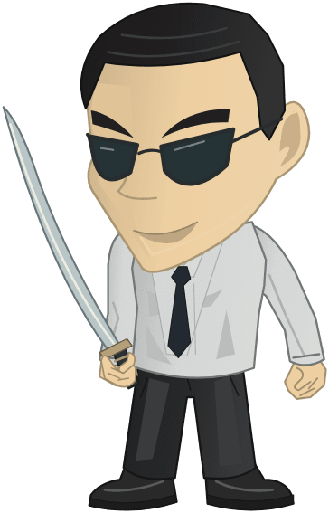 The Yakuza character in Street Crime, in a shirt and tie with dark glasses and a katana