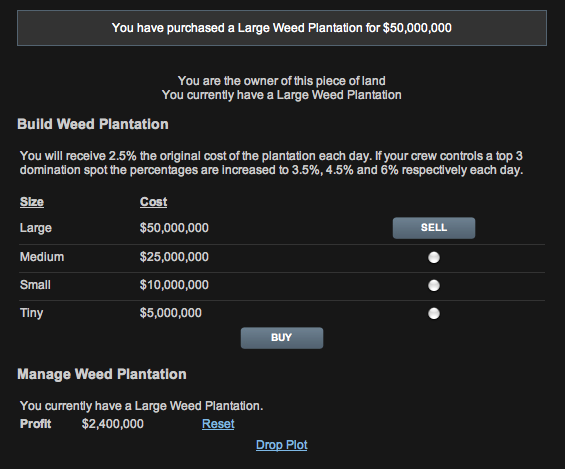 Managing a weed plantation on a Street Crime turf
